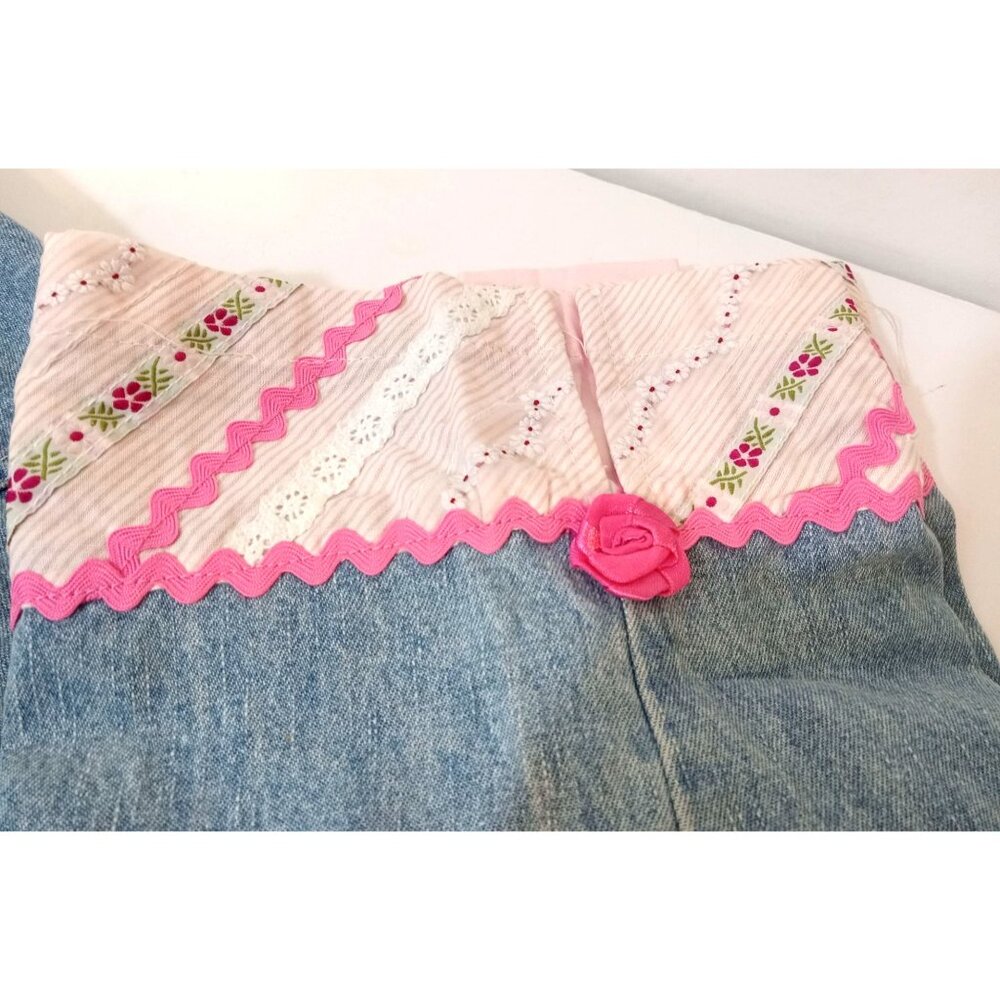 Christopher And Banks Capri Jean Pants Womens Size 10 Blue Pink Flower Pockets - Picture 5 of 7